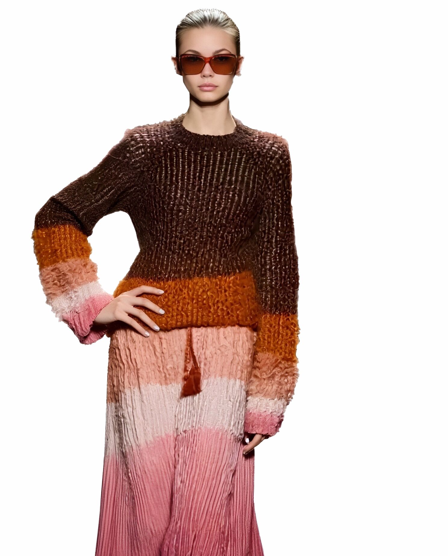 s069Caramel & Pink Gradient Textured Knit Co-ord Set