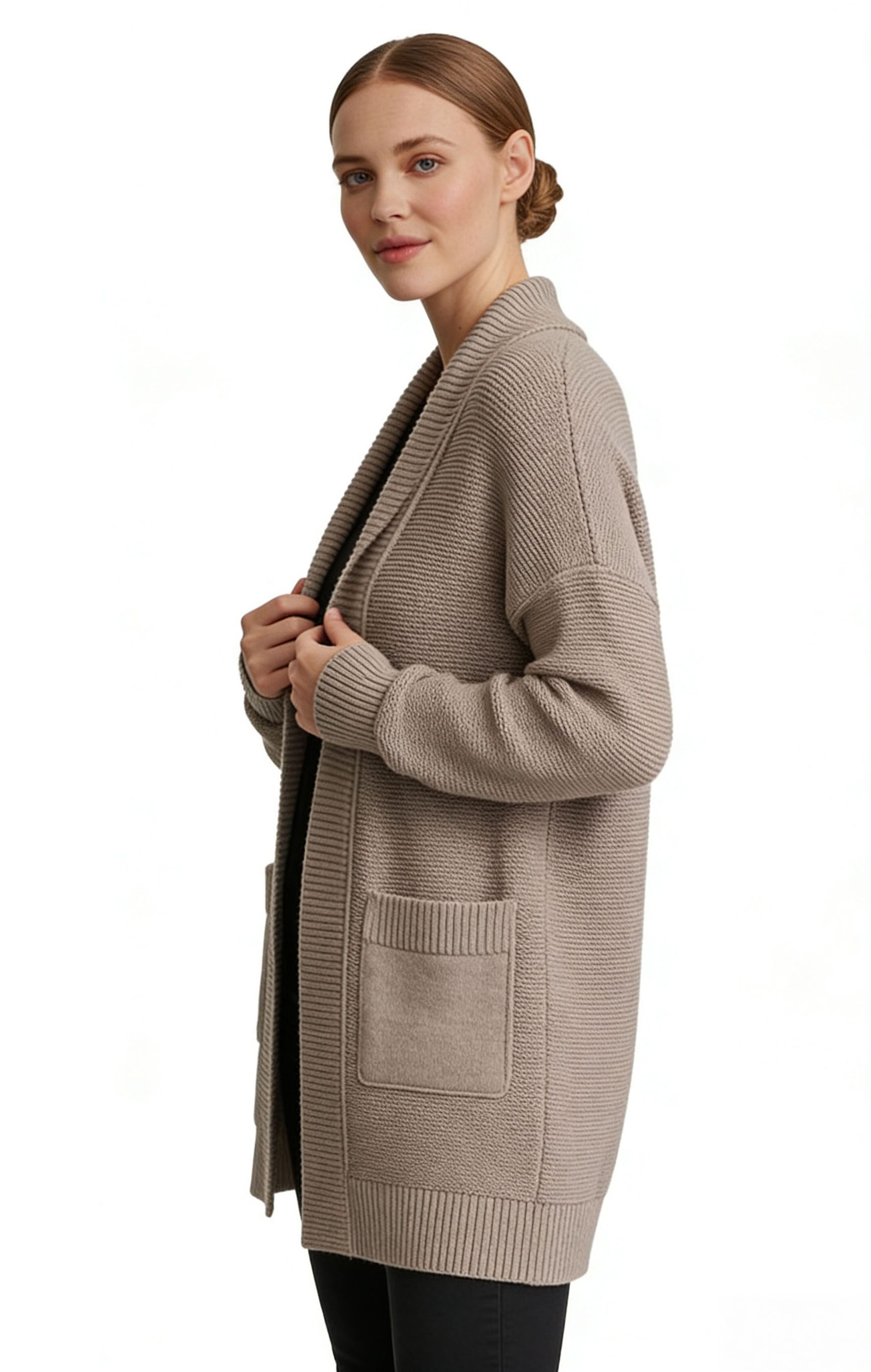 s106Warm Mist Grey Open Cardigan