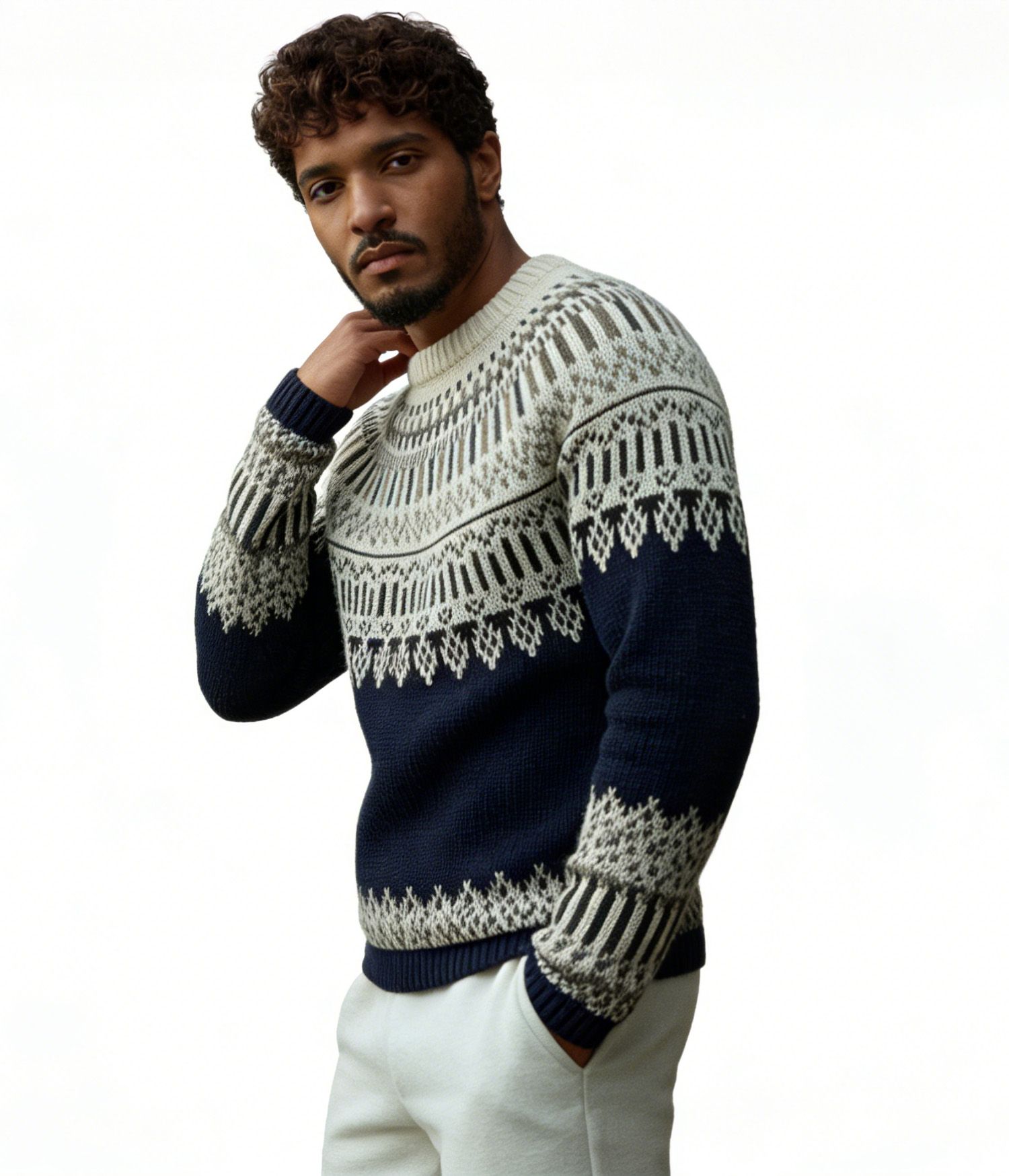 m004Nordic Snow Fair Isle Knit Sweater