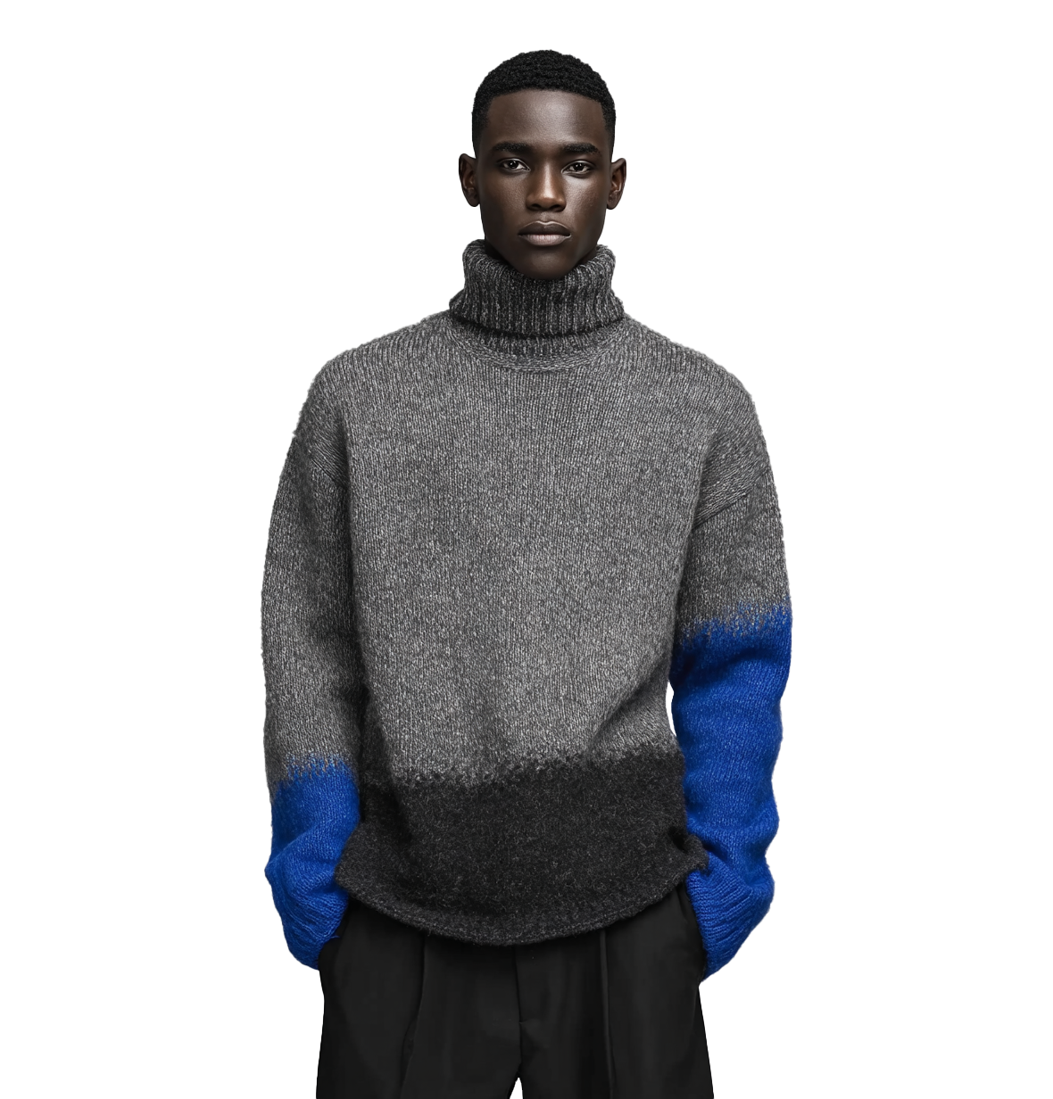 m018Grey-Blue Gradient Turtleneck Knit Sweater
