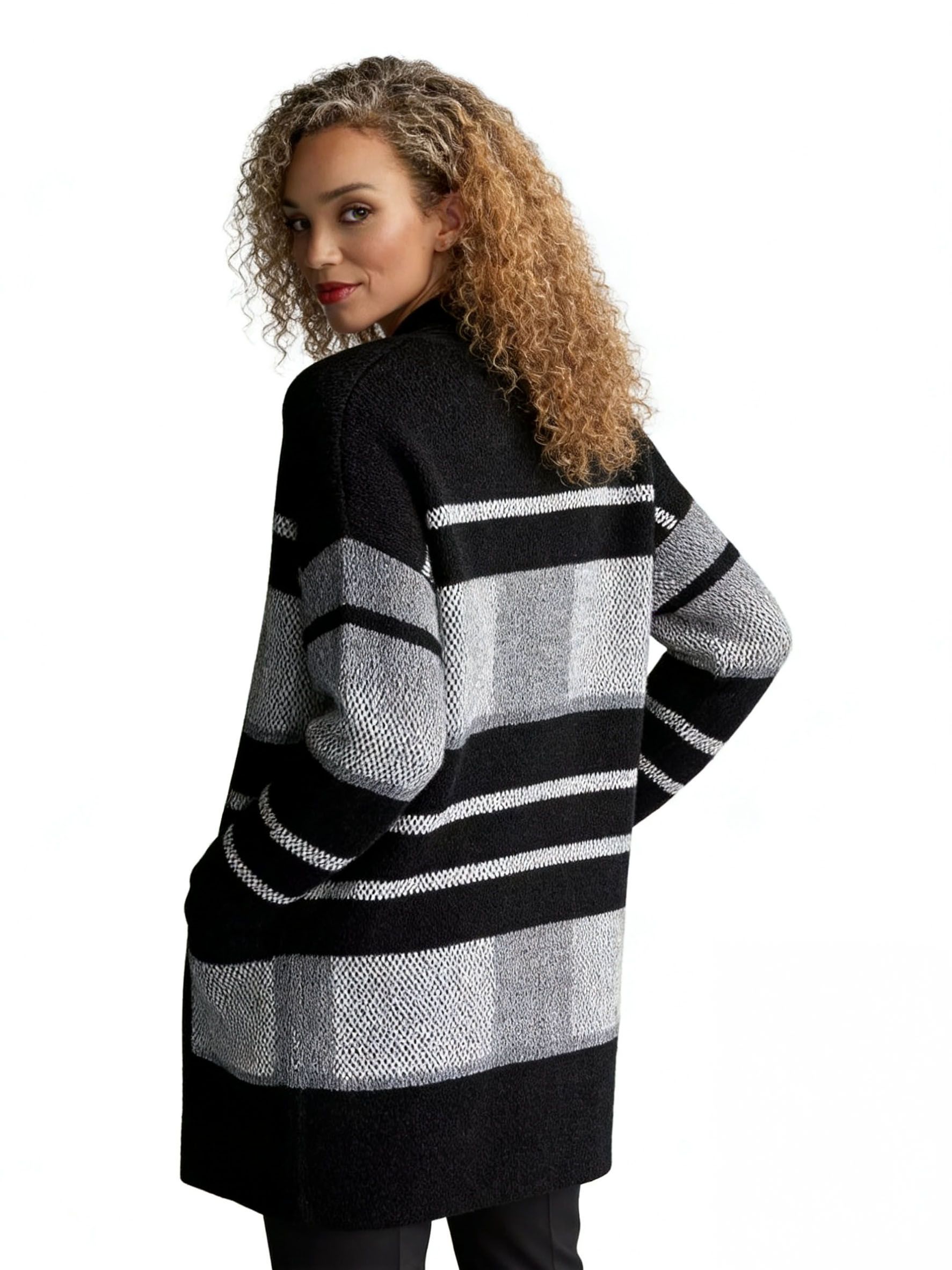 s111Black & White Texture Block Cardigan