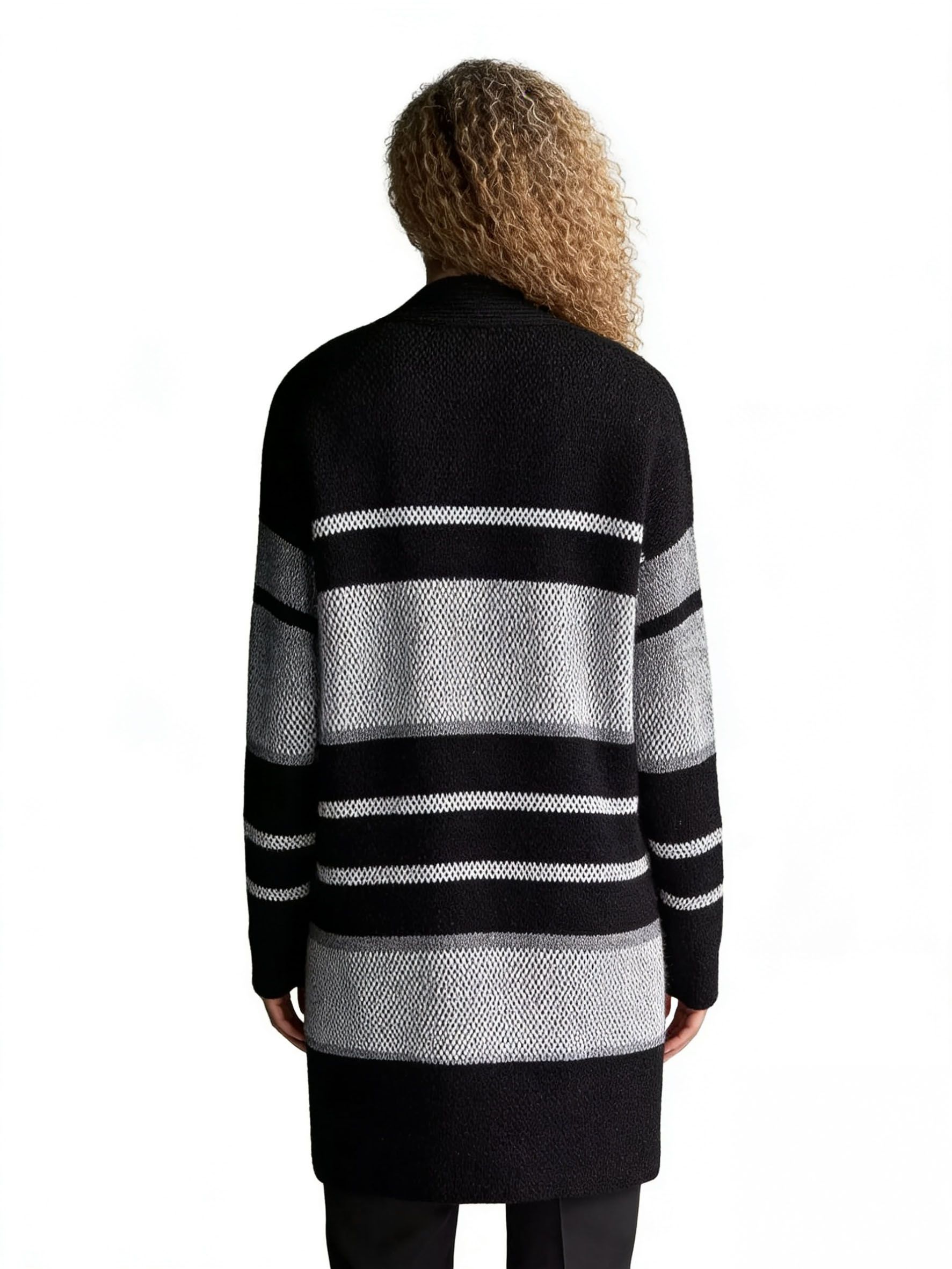 s111Black & White Texture Block Cardigan