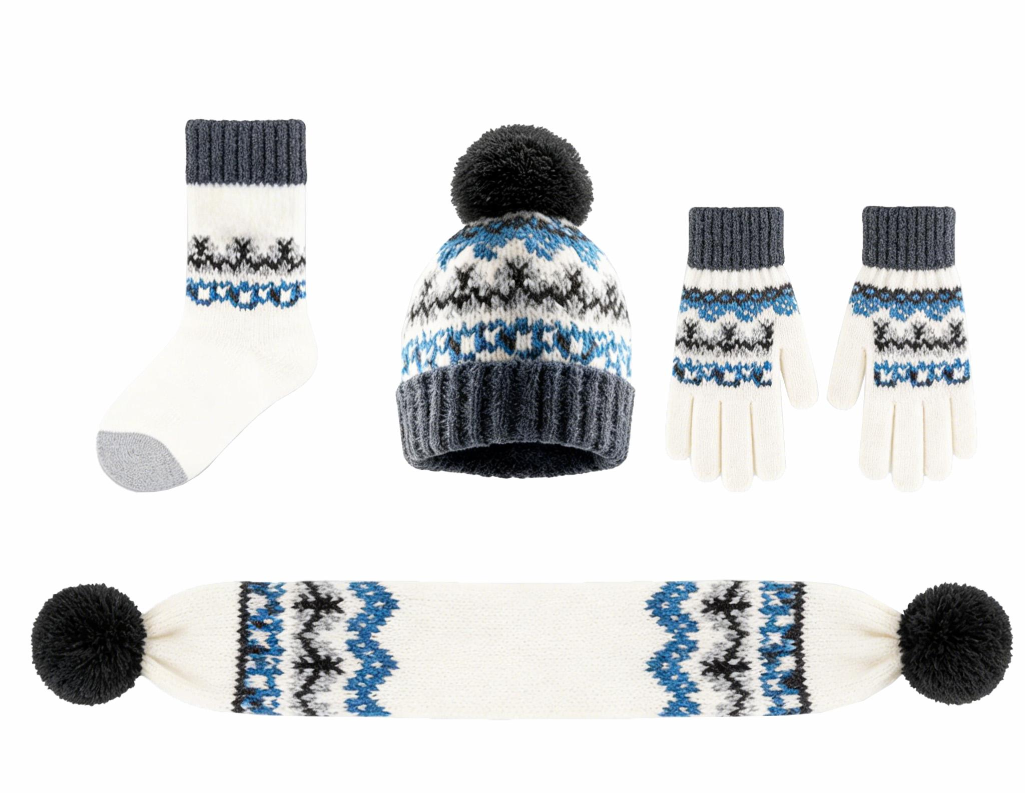 Nordic Fair Isle Pom Pom 4-Piece Winter Set