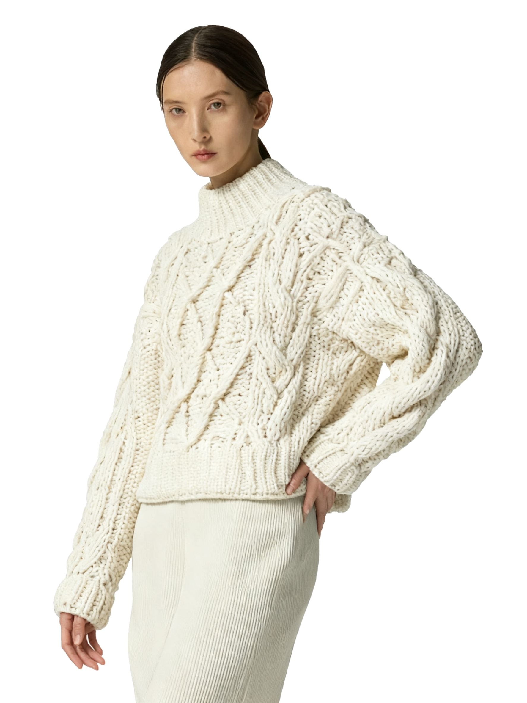s072Cloud Twist Mock Neck Oversized Sweater