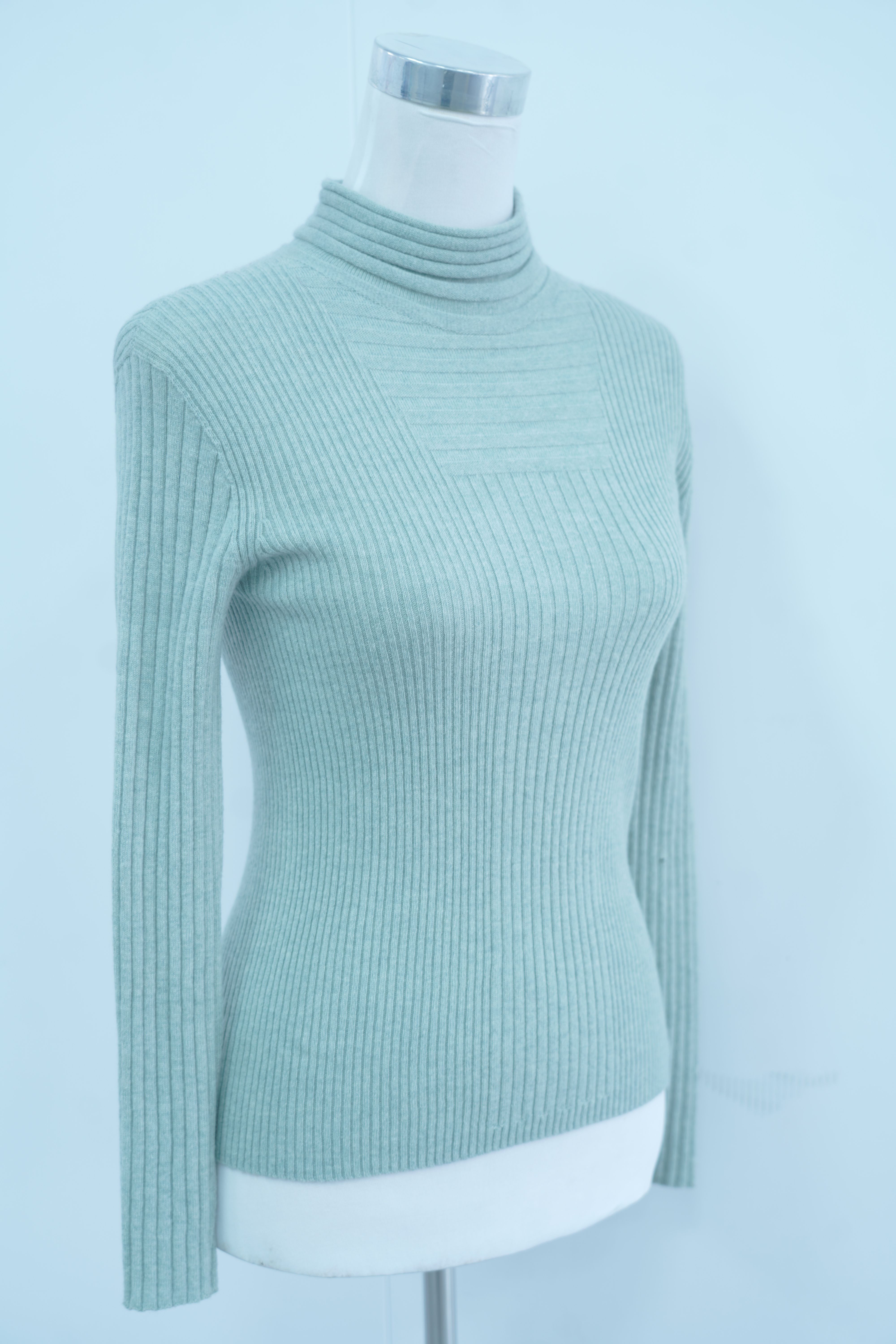 s005Mint Green Turtleneck Ribbed Knitted Base Layer