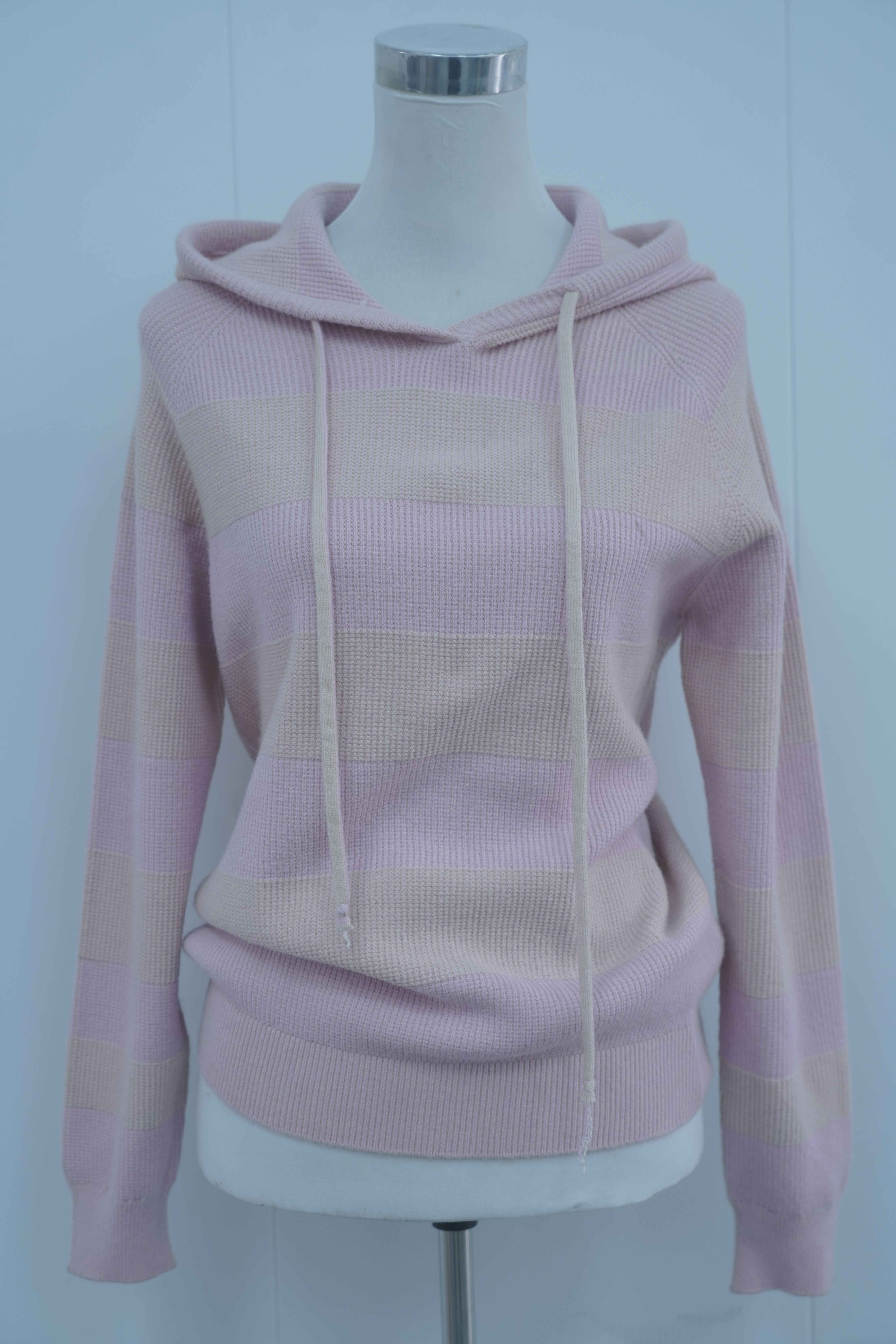 s017Pink & Apricot Striped Hooded Knit Sweatshirt