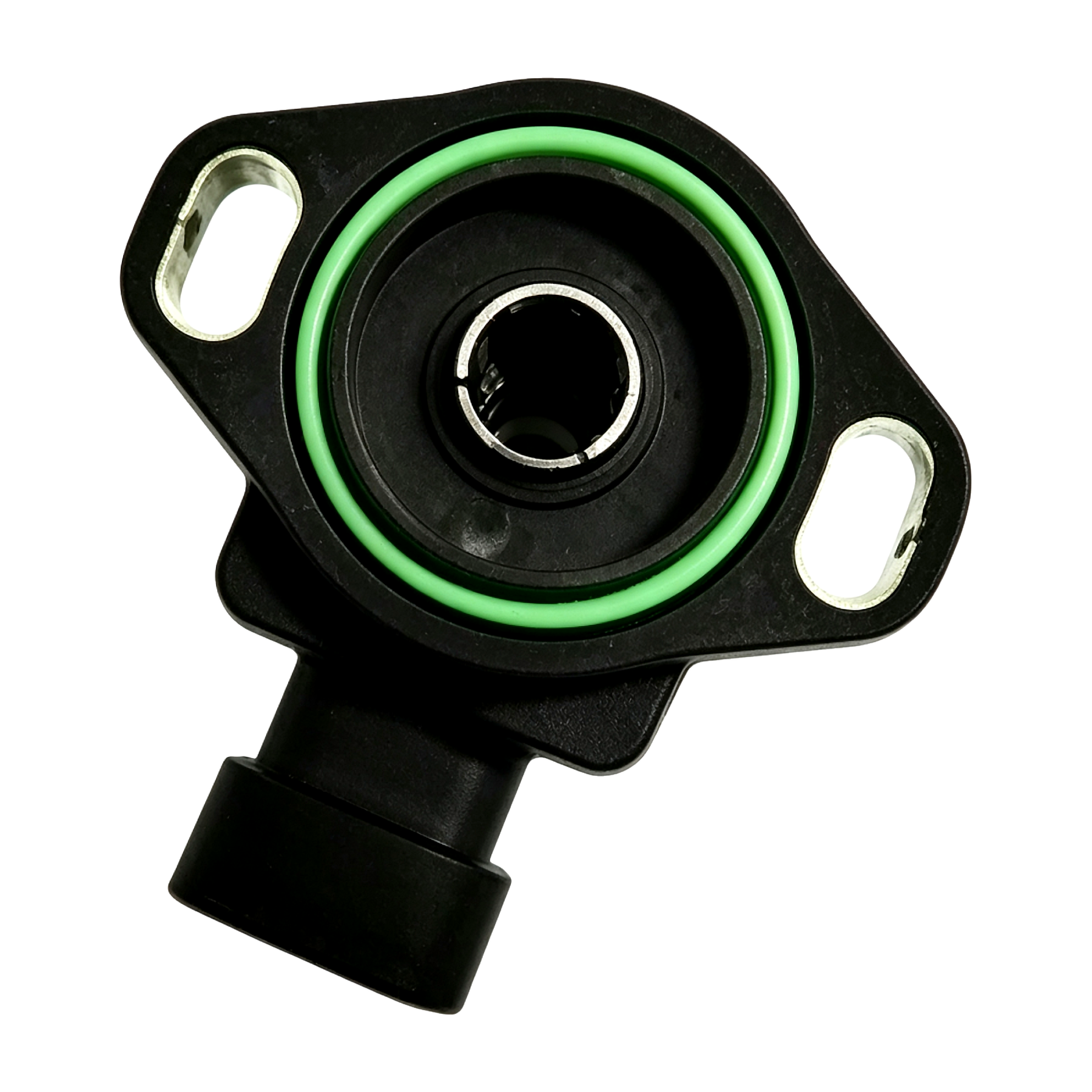 Rotary angle position sensor with splined shaft, sealed O-ring and mounting ears
