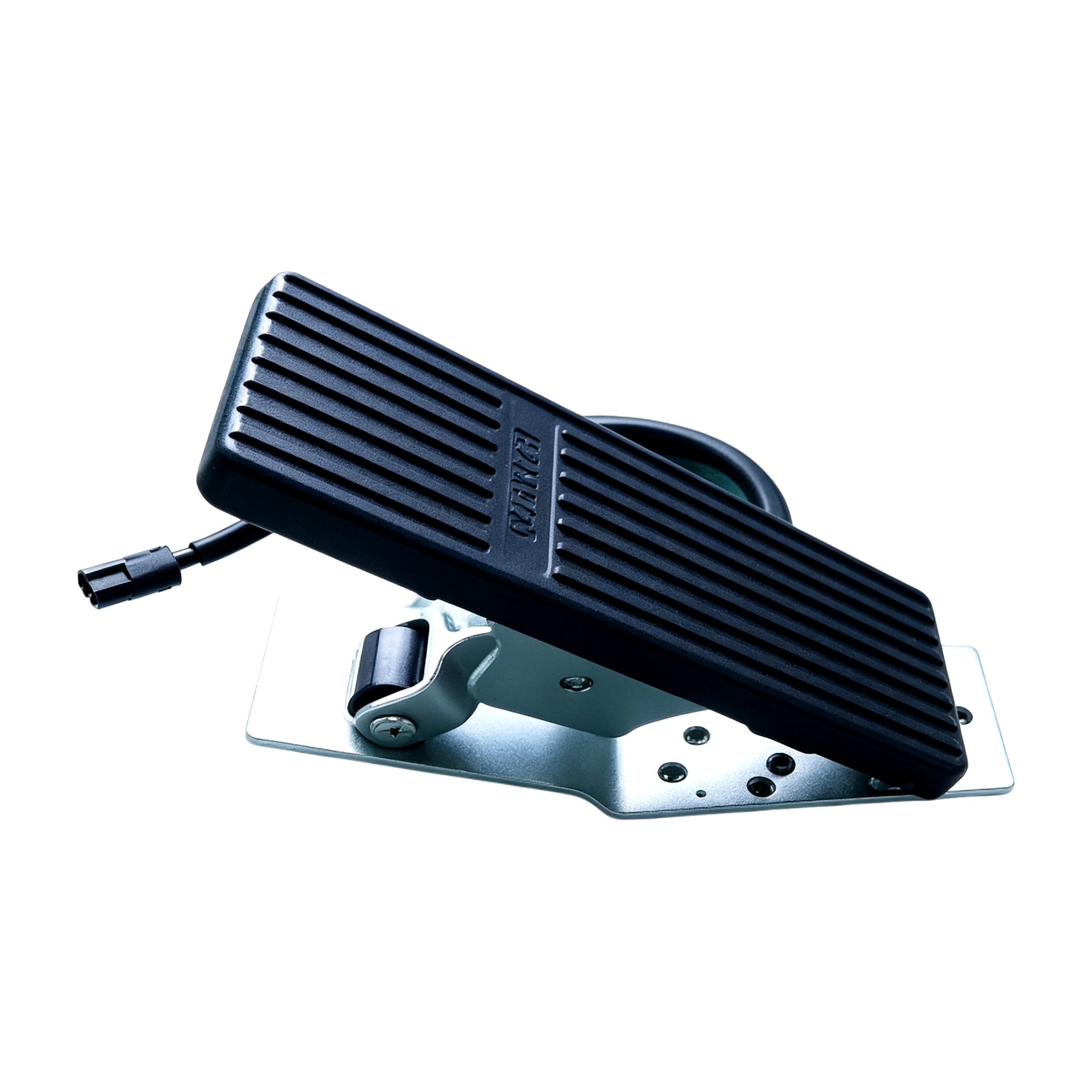 Floor-mounted electronic accelerator pedal assembly with ribbed pedal pad and steel mounting bracket