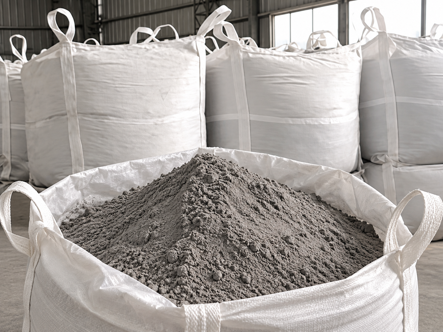 Grade II fly ash sample with industrial bulk bags