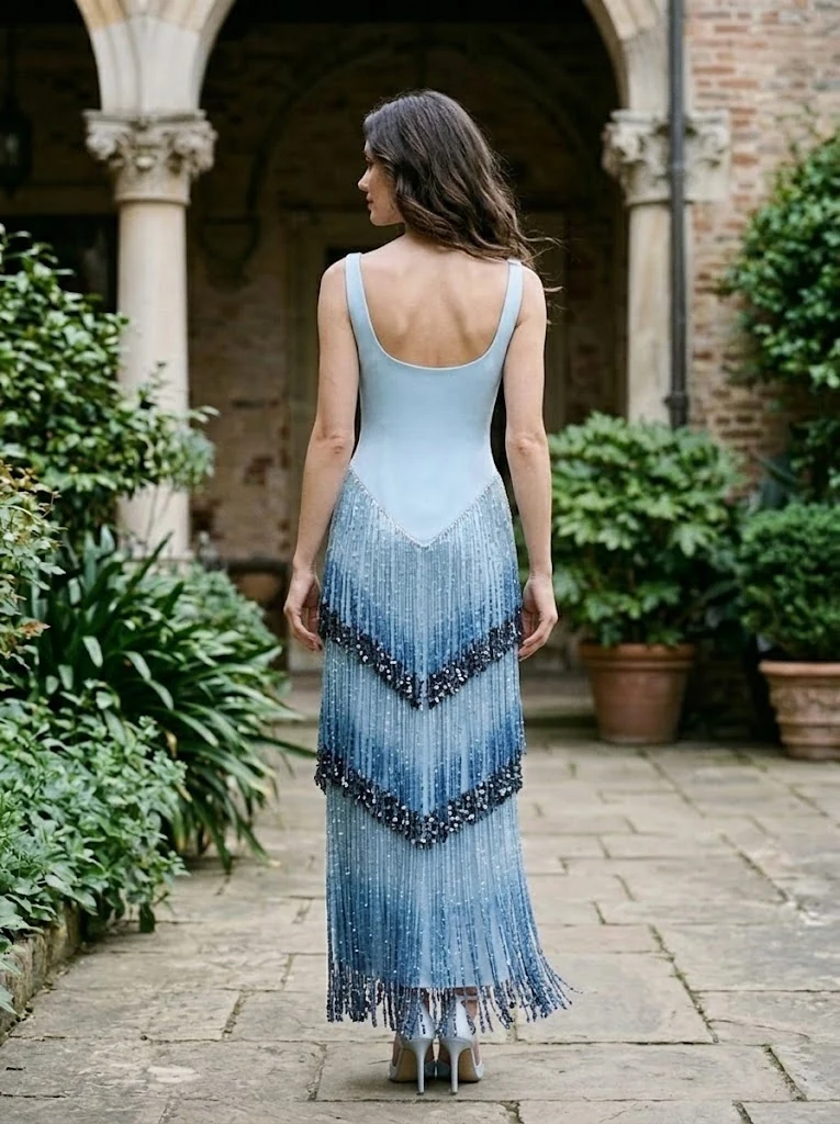 Blue Ombre Fringe Maxi Dress thumbnail 2