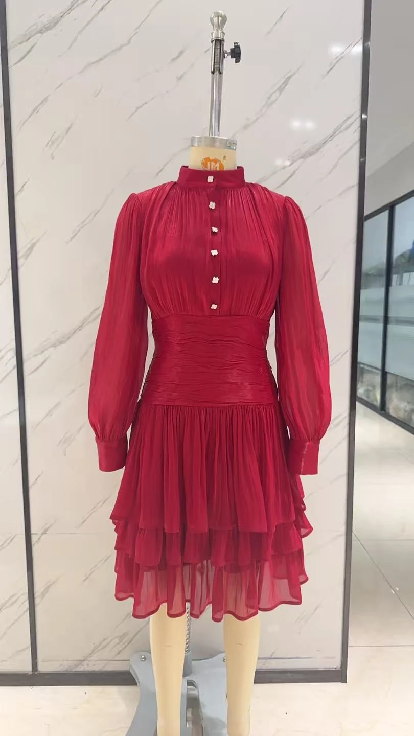 Red High-Neck Ruffle Mini Dress - Image 1