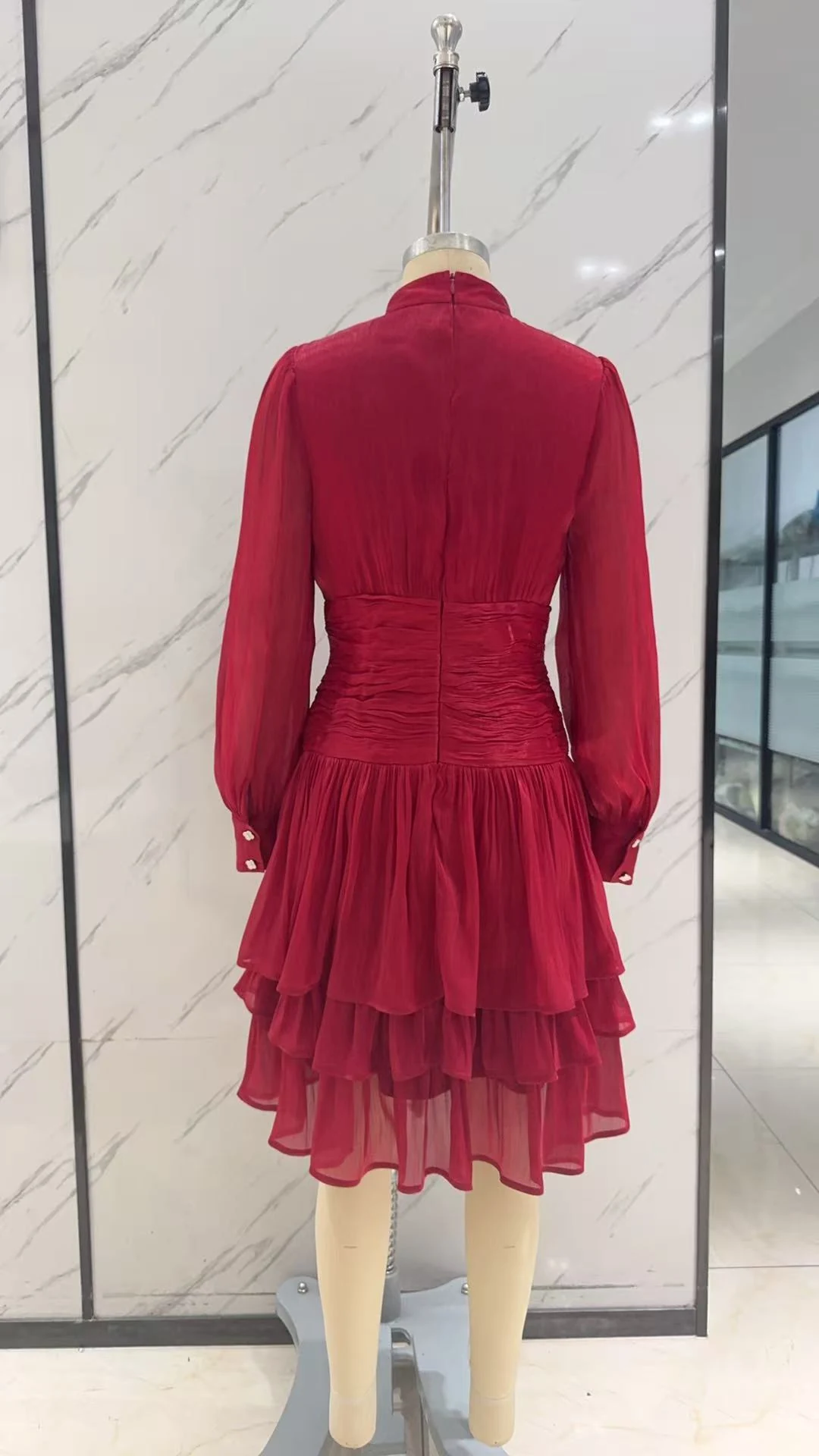 Red High-Neck Ruffle Mini Dress thumbnail 2