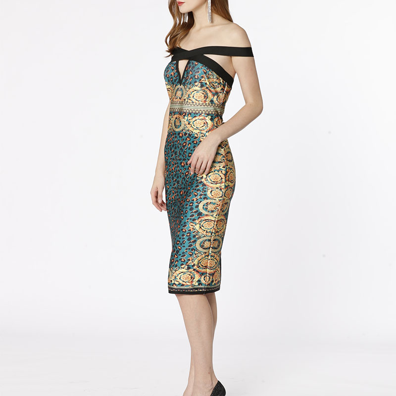 Custom Green Hollow Out Leopard Print Bandage Dress thumbnail 2