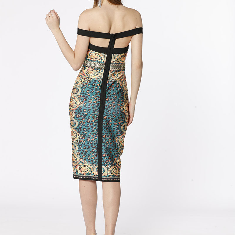 Custom Green Hollow Out Leopard Print Bandage Dress thumbnail 3