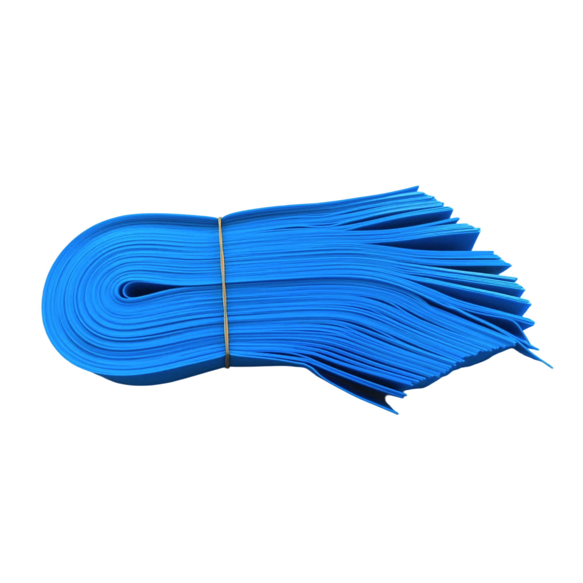 Bundle of blue disposable tourniquet strips secured together