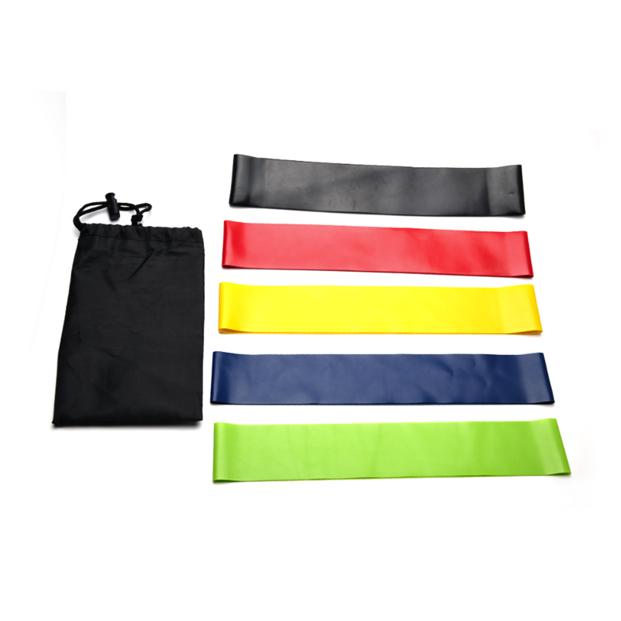 Five resistance loops with a black storage pouch