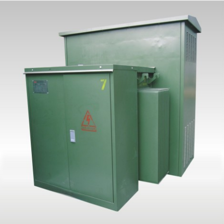 American-type compact substation enclosure with high-voltage hazard signage
