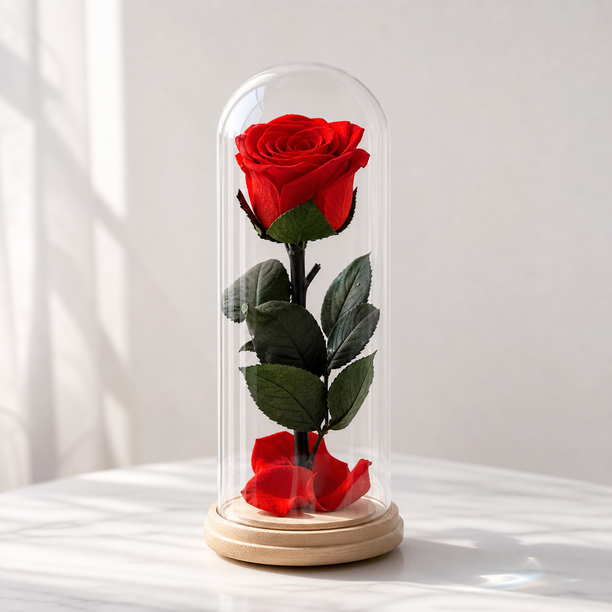 Handmade Natural Preserved Rose Glass Dome Figurine