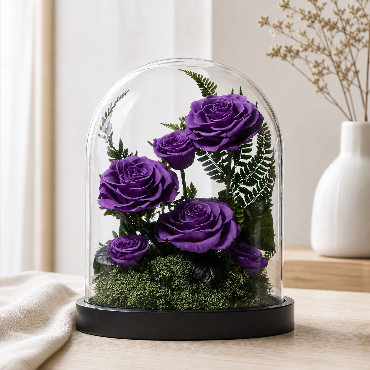 Vintage Glass Dome Preserved Rose Figurine