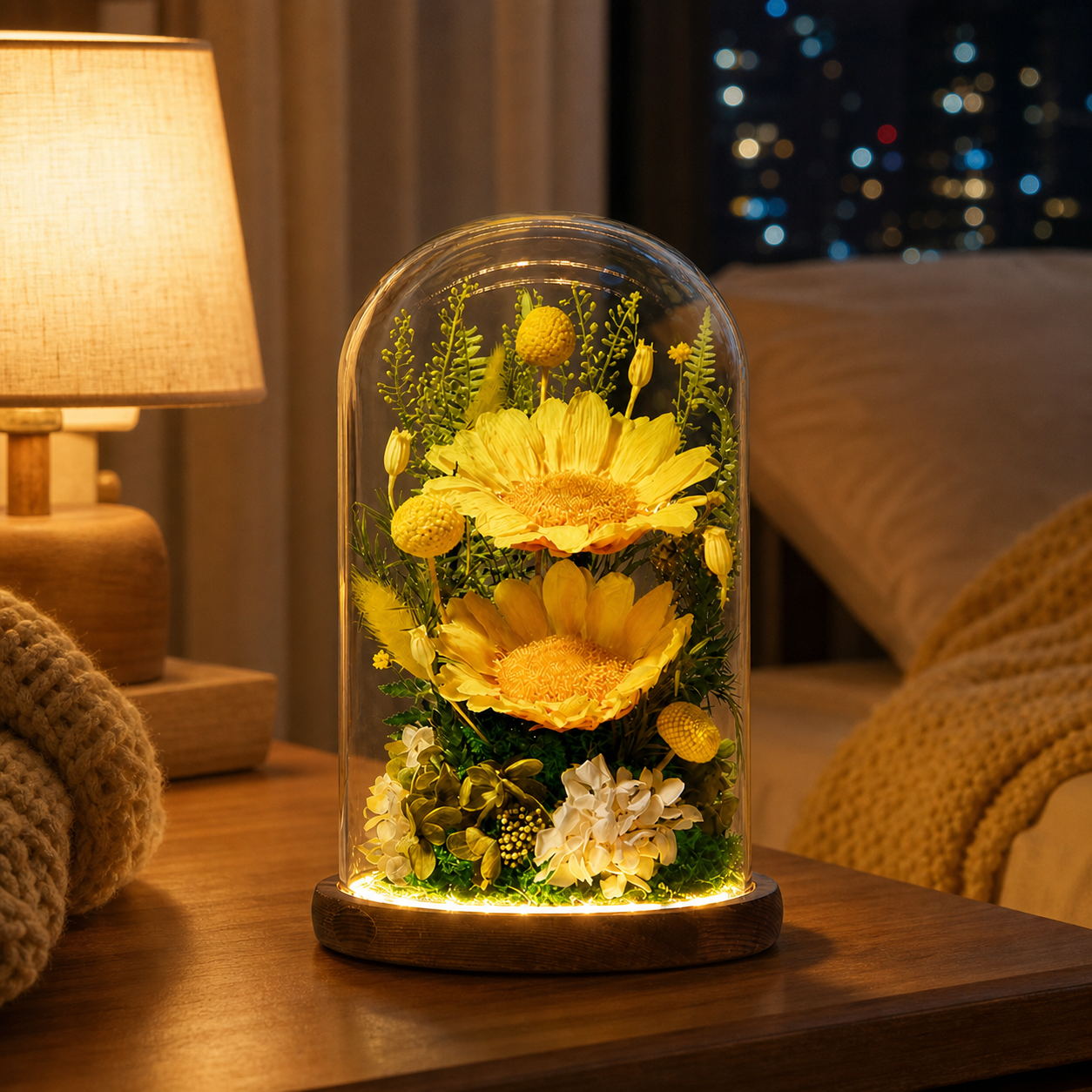 Glass Dome Van Gogh Sunflower Preserved Flower Figurine