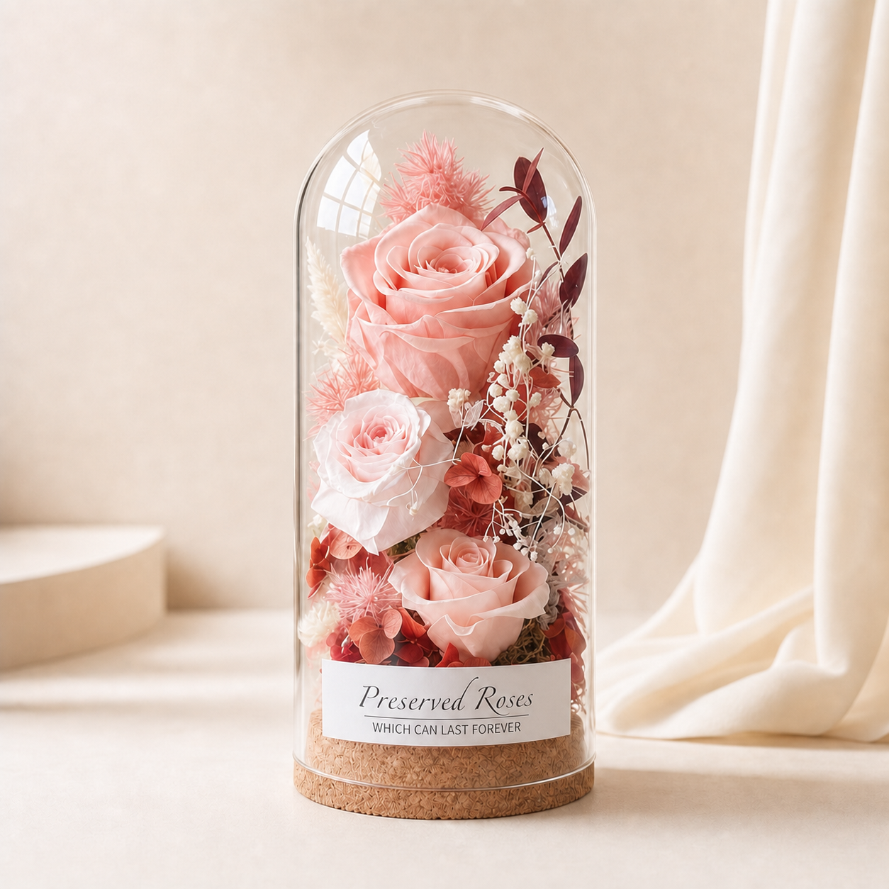Oval Glass Dome Preserved Rose Figurine