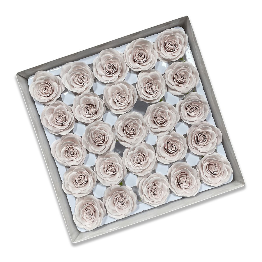 Tray of rose heads in neutral and deep shades