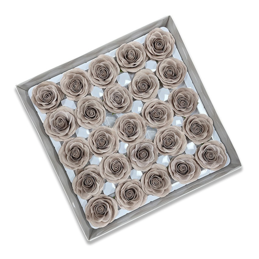 Tray of rose heads in neutral and deep shades