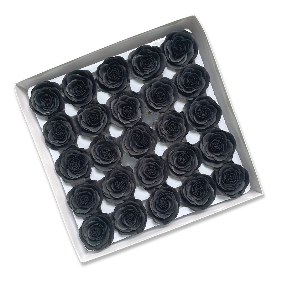 Tray of rose heads in neutral and deep shades