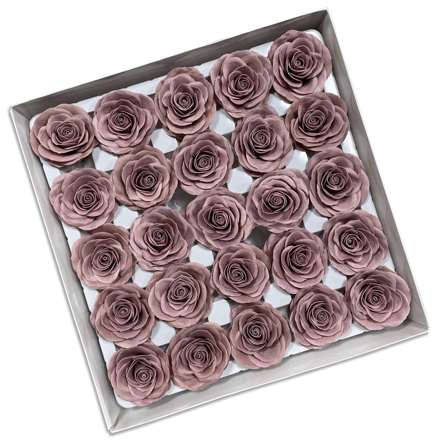 Tray of rose heads in neutral and deep shades