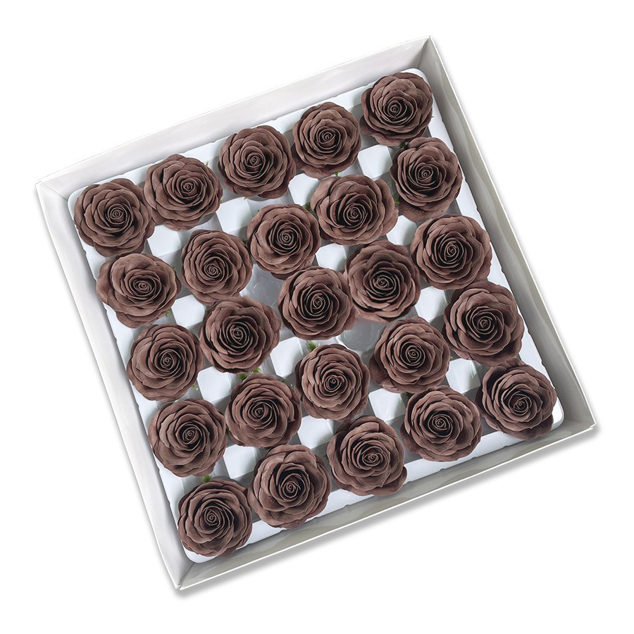 Tray of rose heads in neutral and deep shades