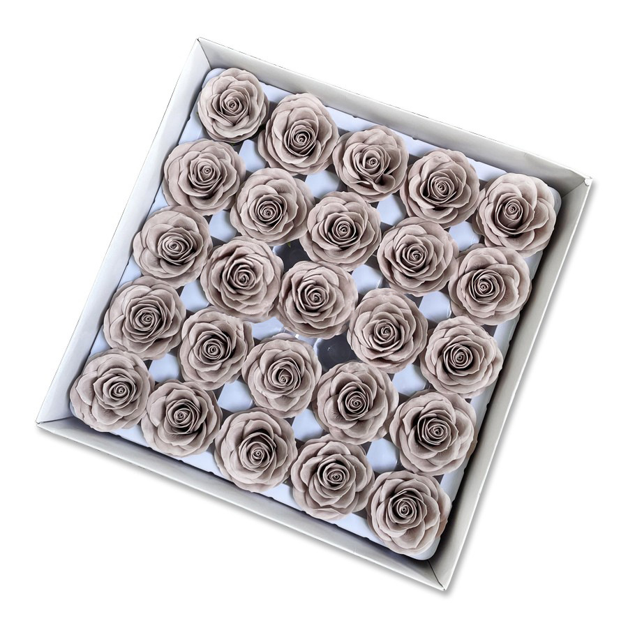 Tray of rose heads in neutral and deep shades