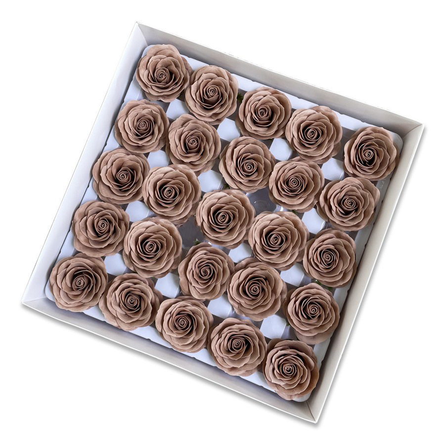Tray of rose heads in neutral and deep shades