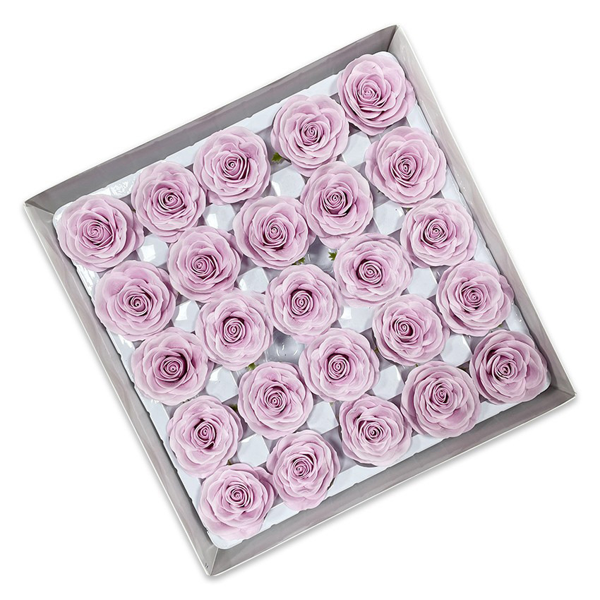 Tray of rose heads in pink and red tones
