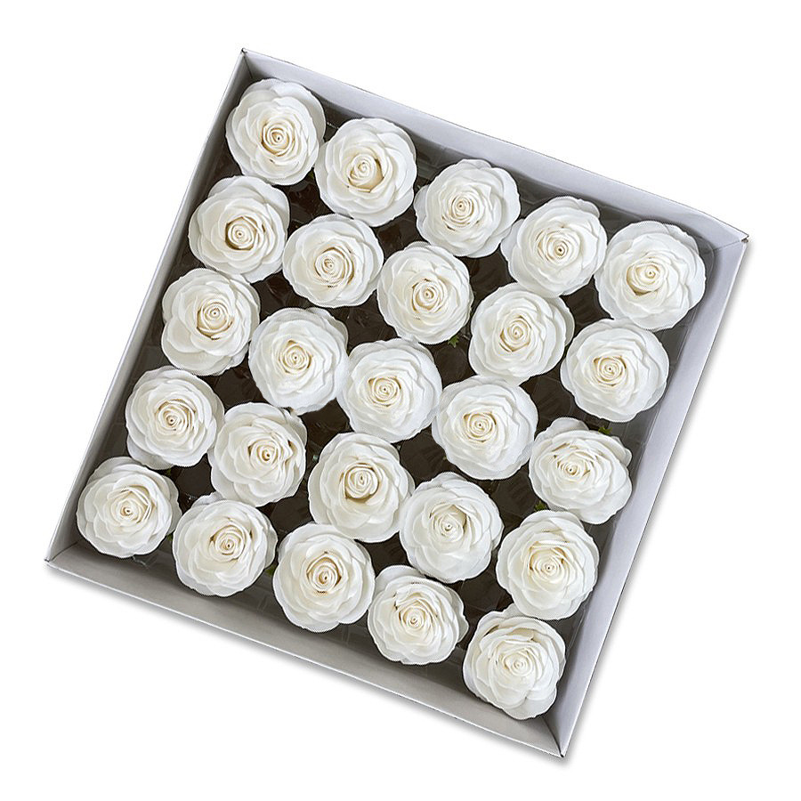 Tray of rose heads in neutral and deep shades