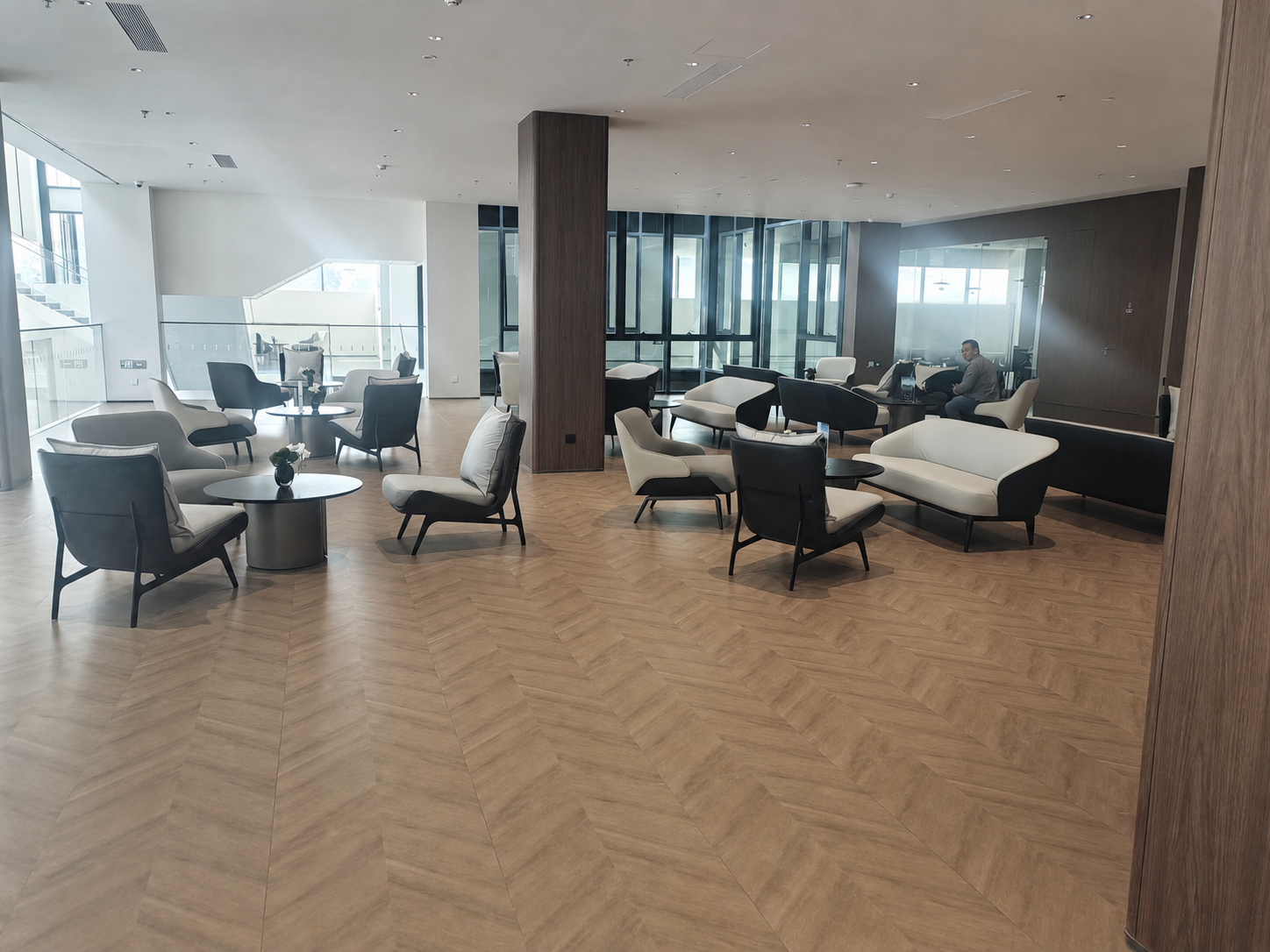 Modern showroom with premium wood panels