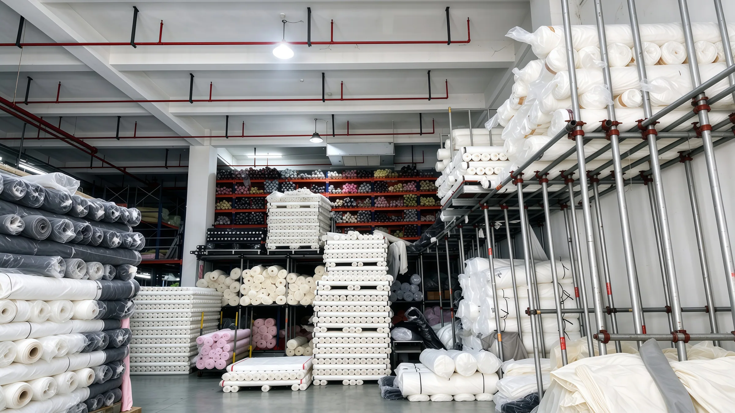 Fabric rolls arranged in the customer supplied warehouse photograph