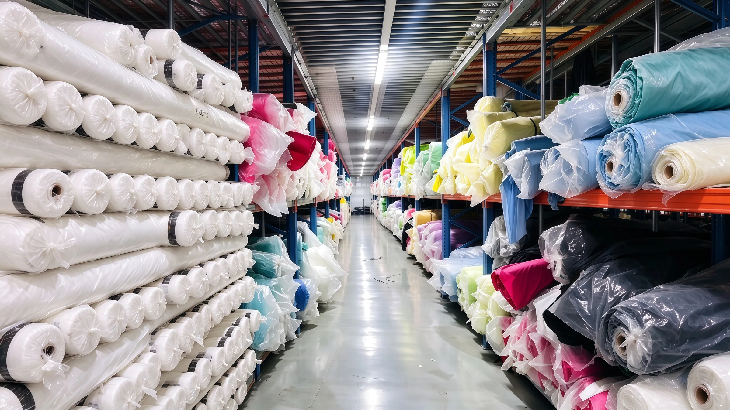 Fabric rolls arranged in the customer supplied warehouse photograph