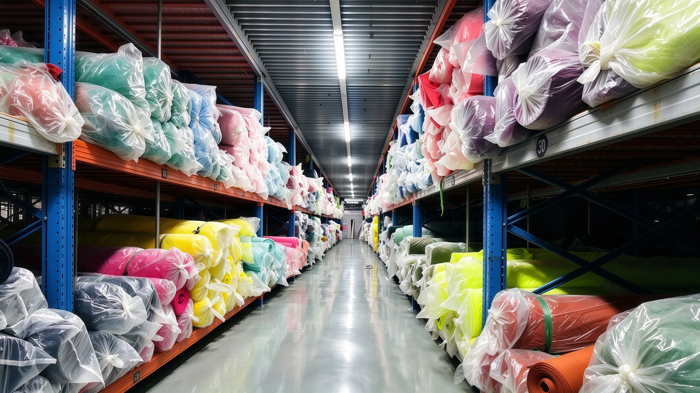 Fabric rolls arranged in the customer supplied warehouse photograph