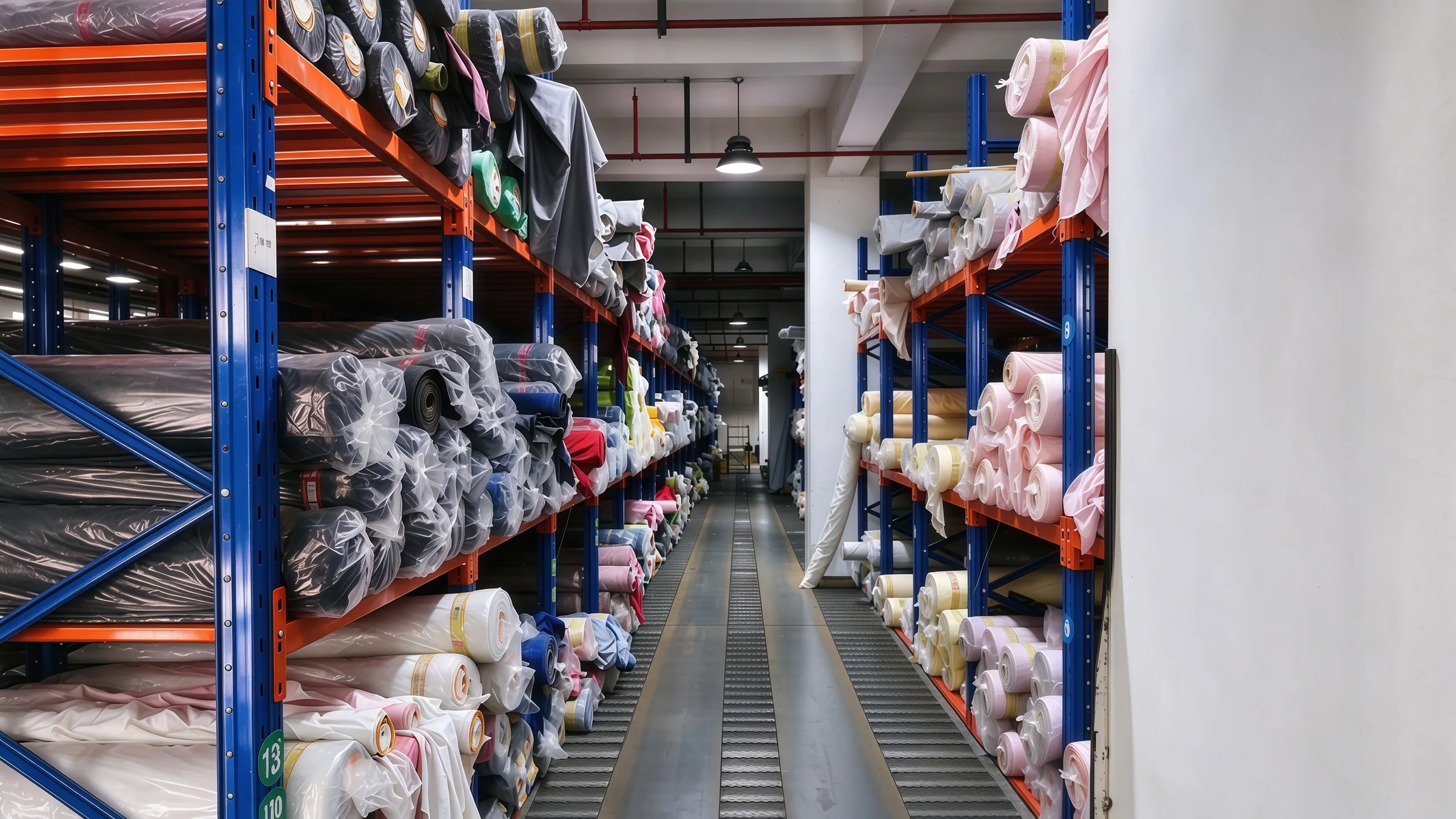 Fabric rolls arranged in the customer supplied warehouse photograph