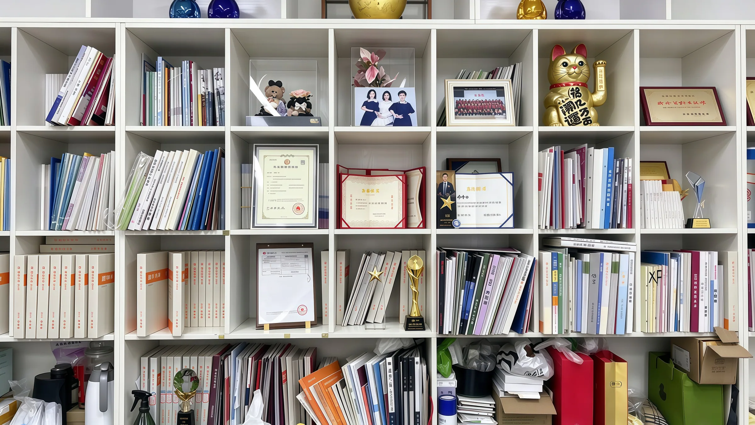 Customer supplied interior display with documents and awards