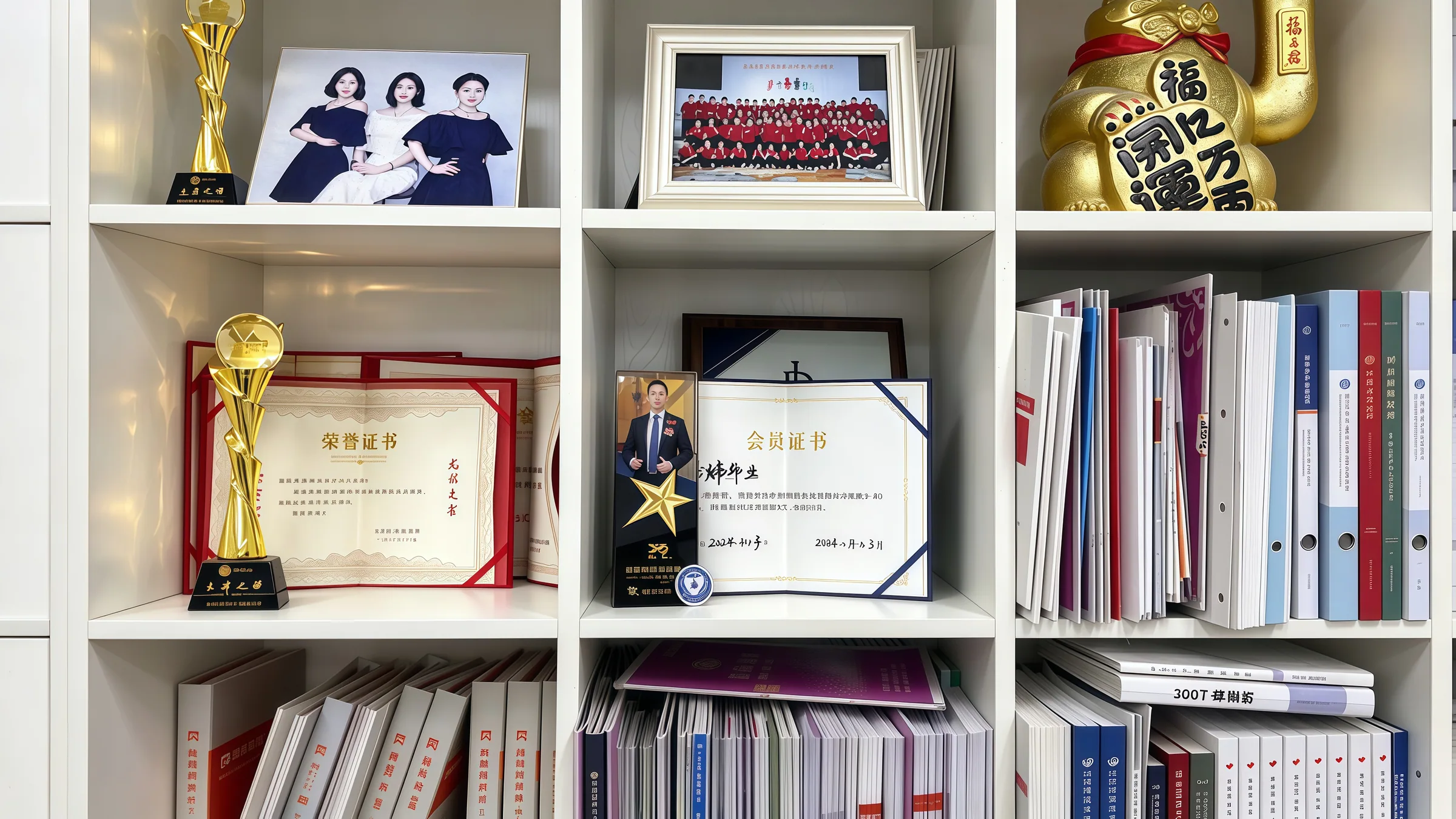 Customer supplied interior display with documents and awards