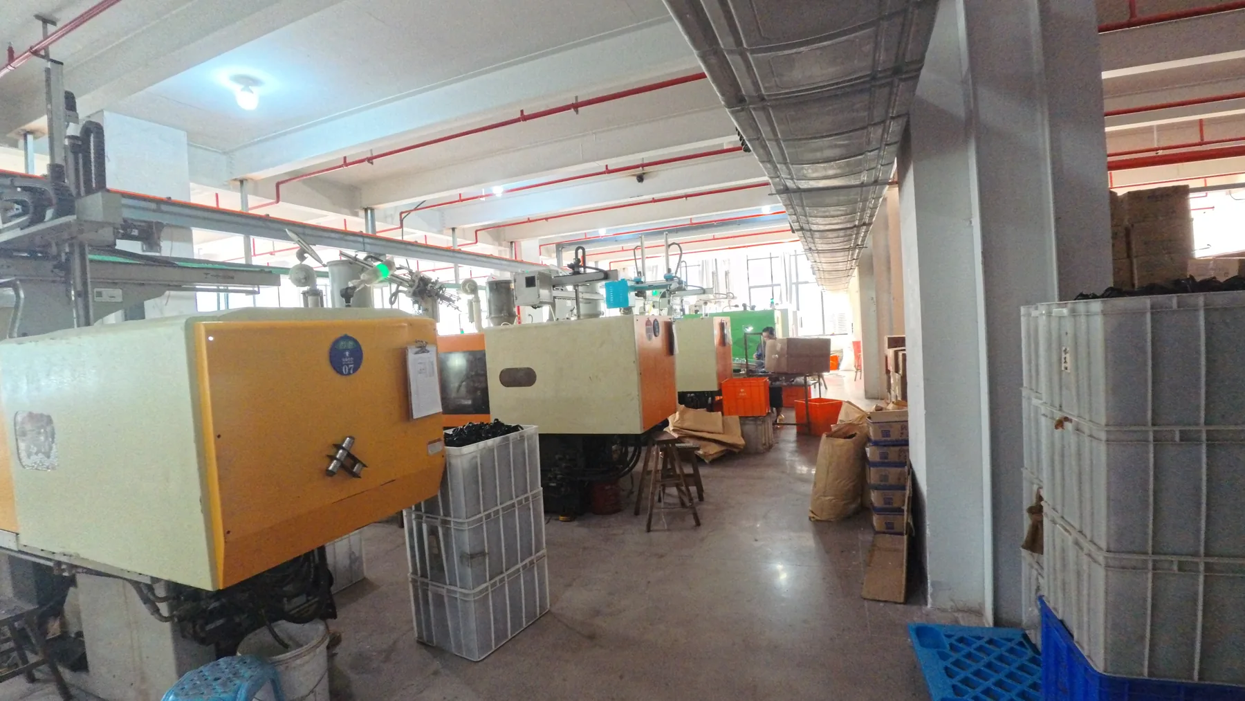 Row of machines and materials in a workshop