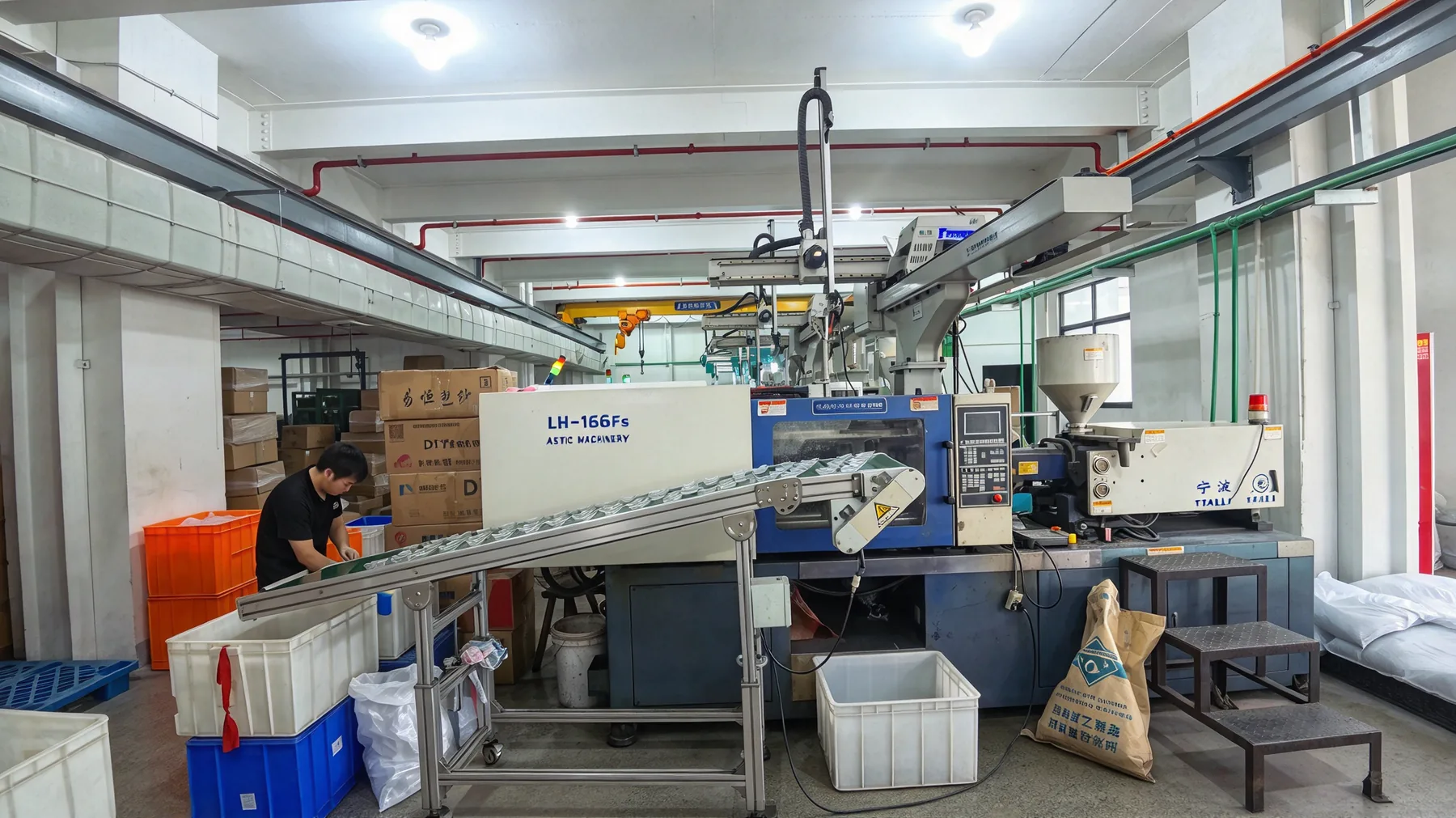 Worker and production equipment in a workshop