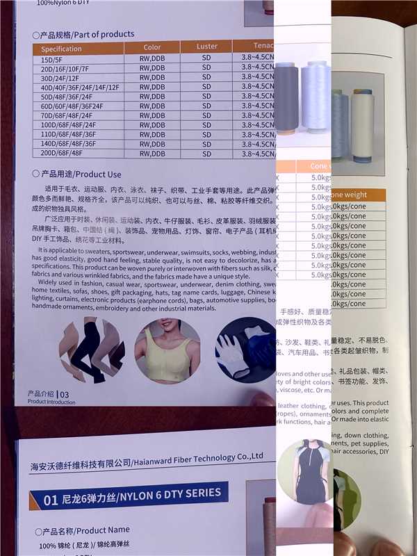 Catálogo original de Ward Fiber: Nylon 6 DTY specifications