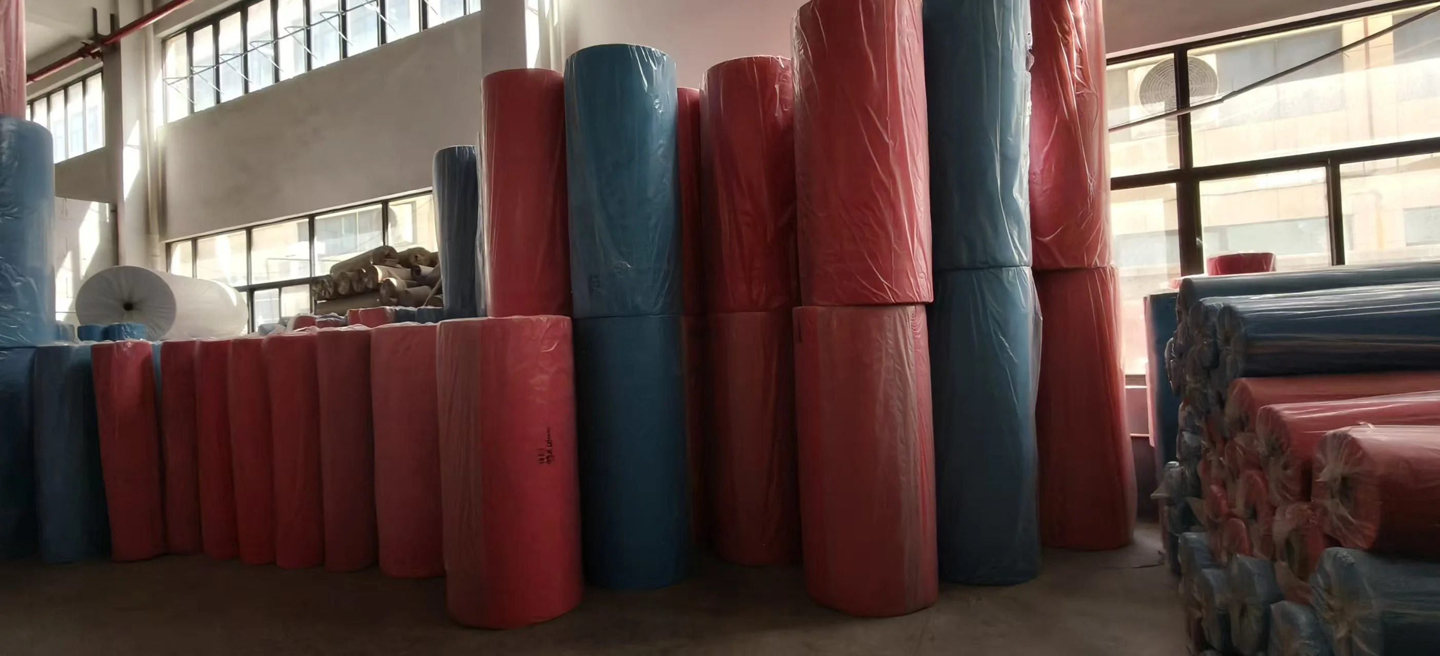Colored rolls in storage