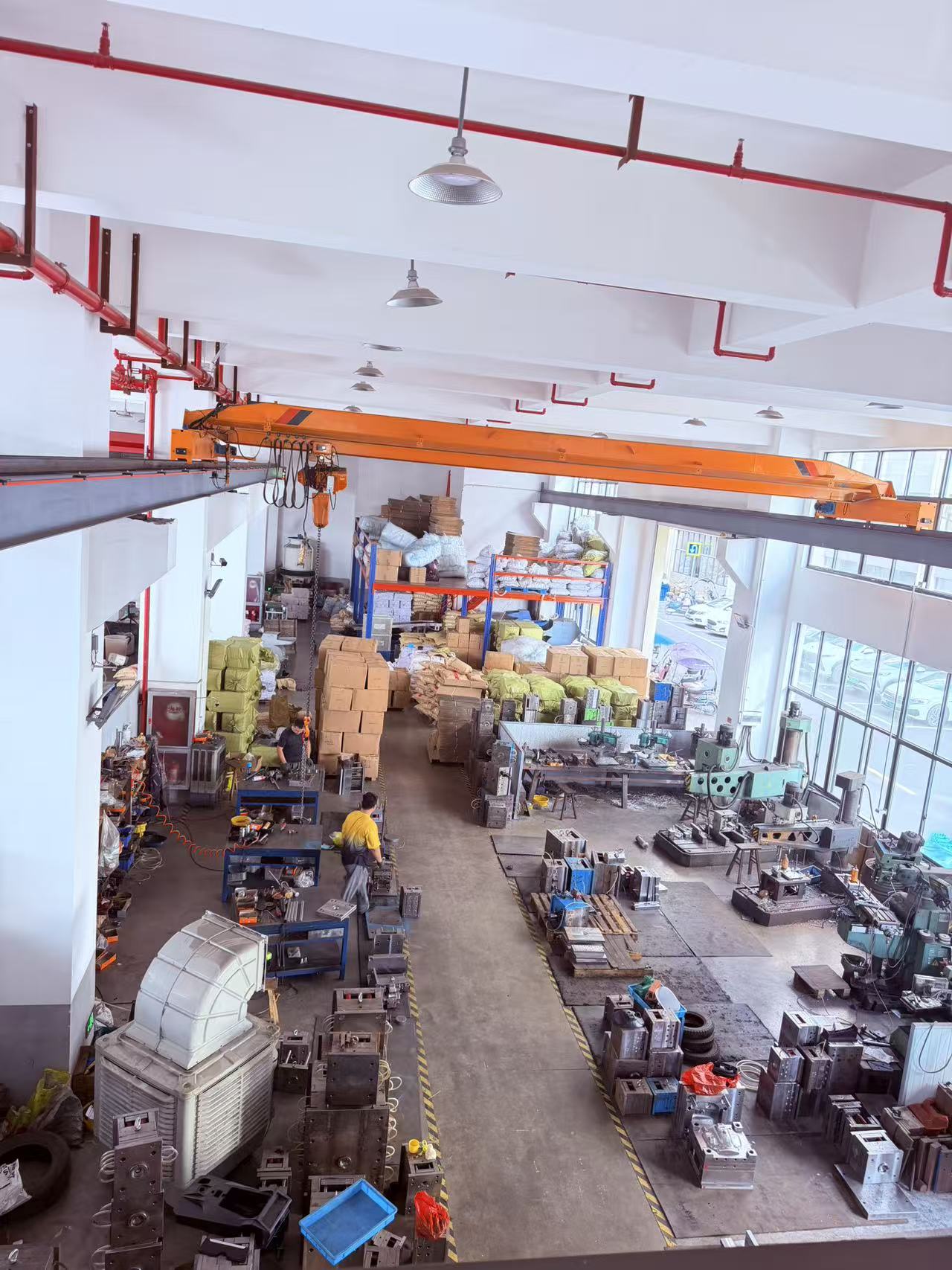 High-ceiling equipment and storage area seen from above