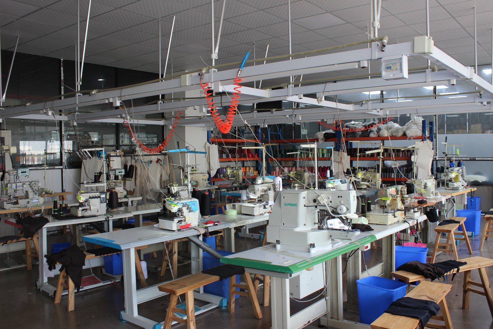 Sewing stations in the Jenny Knit sample room