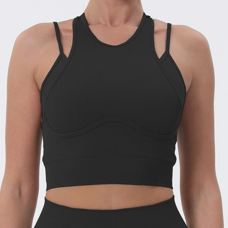 A24B033 High-neck bra with split strap details