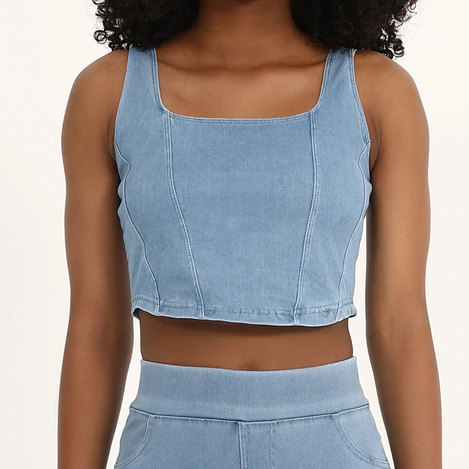 NZ7701 Denim-look crop tank