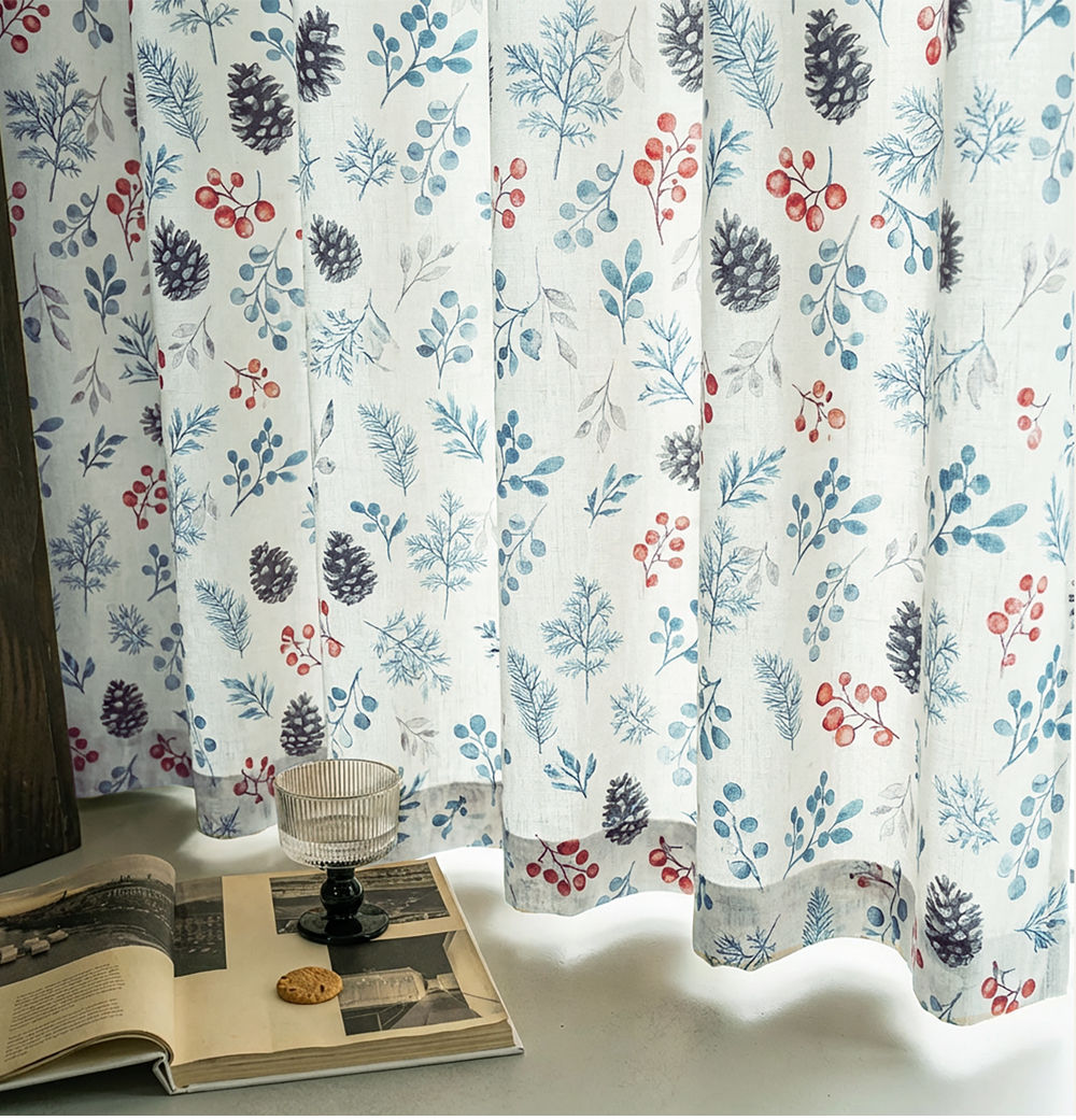 Printed Linen & Rainbow Sheer Custom Curtains detail 12